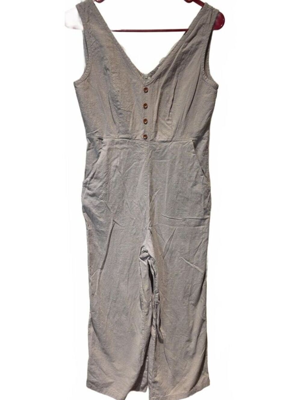 ECOWISH Jumpsuit Putty Gray High Waist Wide Leg Pockets One Piece Outfit Small
